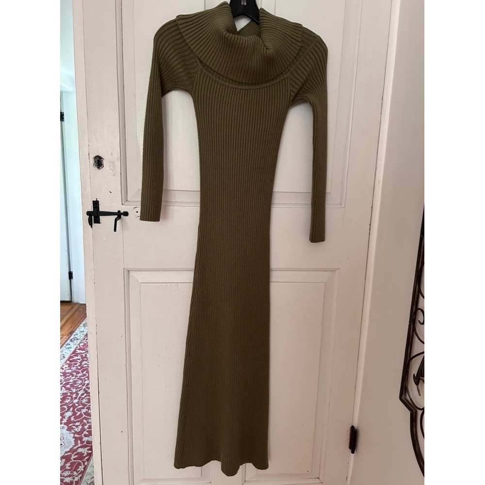 [BlankNYC] Olive Green Ribbed Knit Cowl Neck‎ Long Sleeve Bodycon Maxi Dress